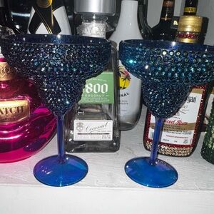 Blue Jeweled Margarita Glasses - Set of 2